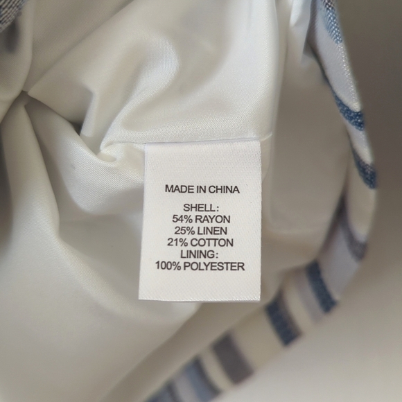 Drew Catalina Striped Linen Blend Boxy Single Button Blazer Jacket Blue Gray XS - Picture 6 of 13